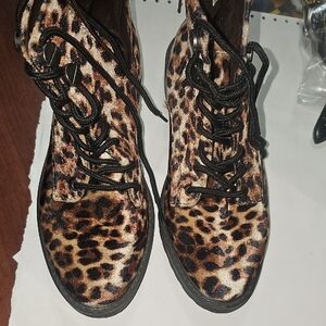 True Craft Leopard Print Suede Combat Boots